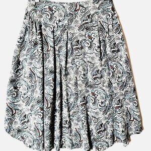 Episode Skirt Womens Sz 14 Pleated Knee Length Sage Green & White Paisley VTG